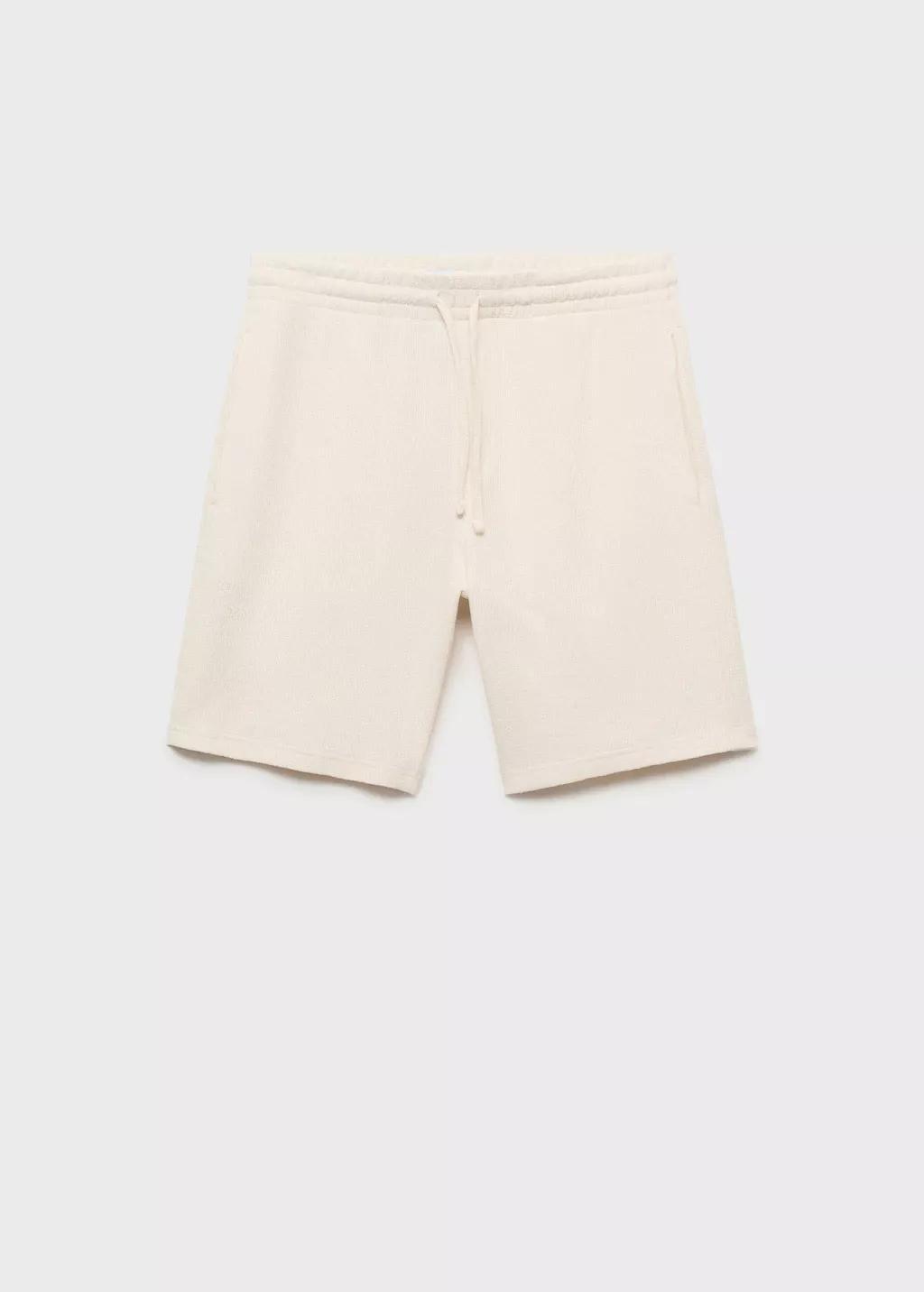 Beige Textured Cotton Bermuda Shorts With Drawstring, Light Beige, large image number 4