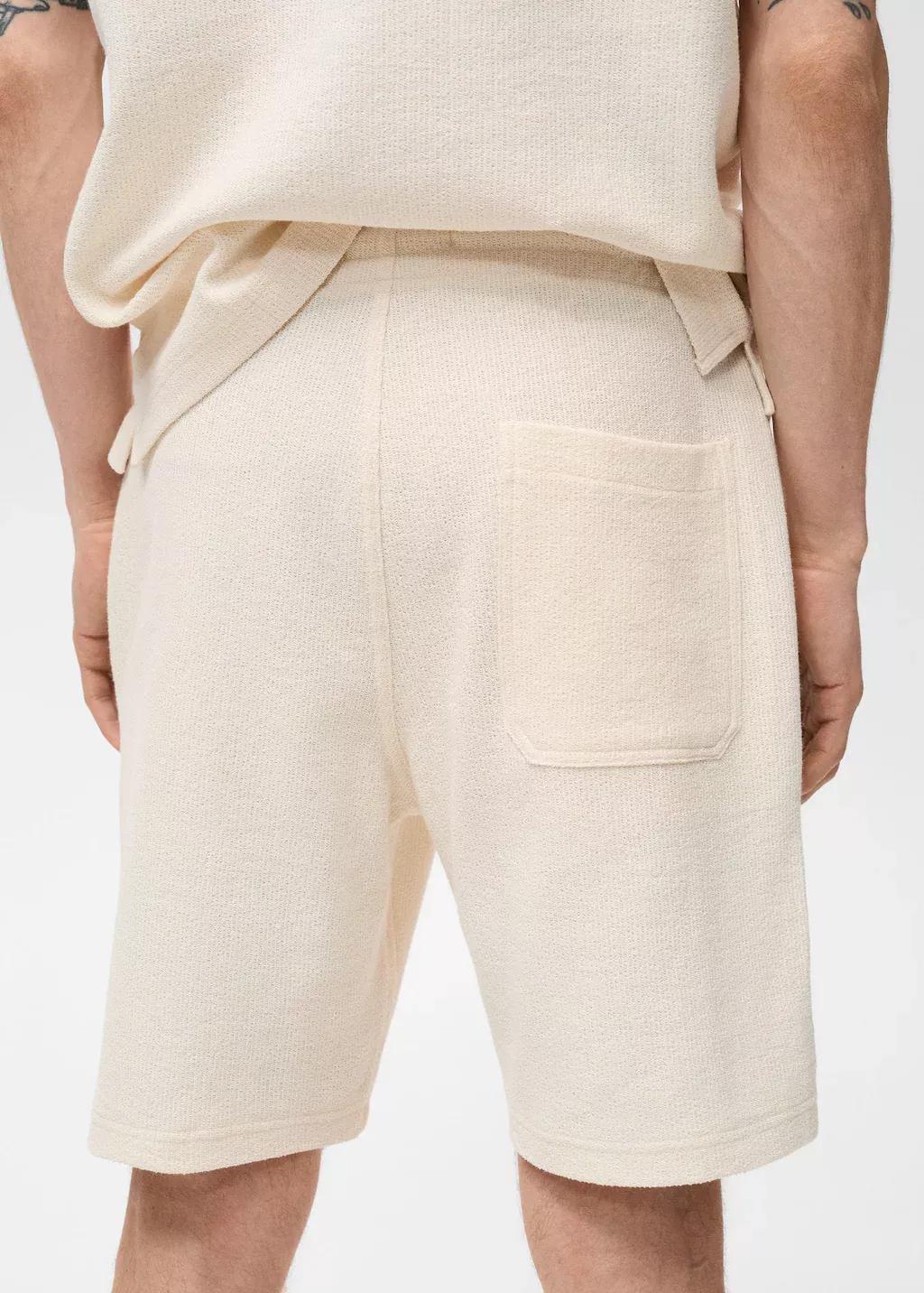 Beige Textured Cotton Bermuda Shorts With Drawstring, Light Beige, large image number 5