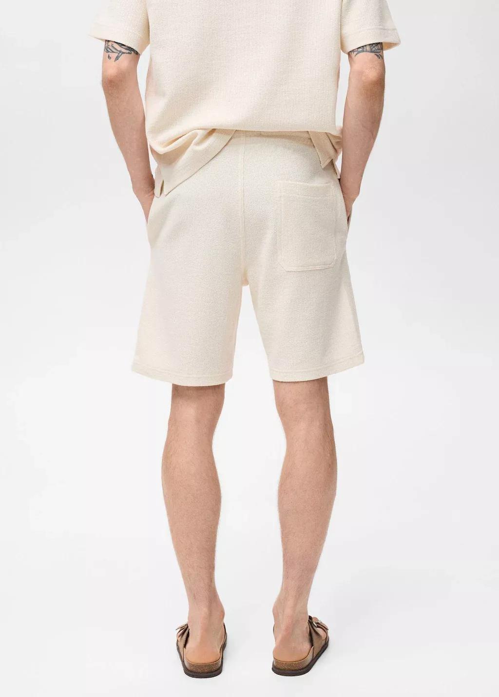 Beige Textured Cotton Bermuda Shorts With Drawstring, Light Beige, large image number 7