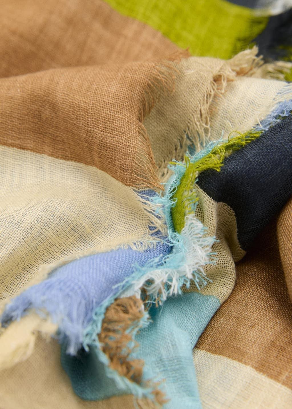 Multicolour Striped Linen-Blend Scarf, , medium