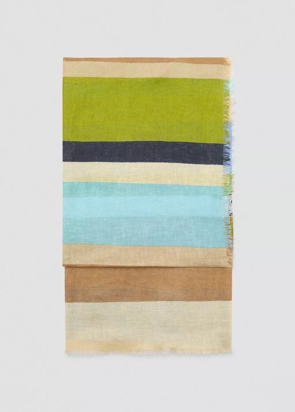 Multicolour Striped Linen-Blend Scarf, Light Beige, large image number 1