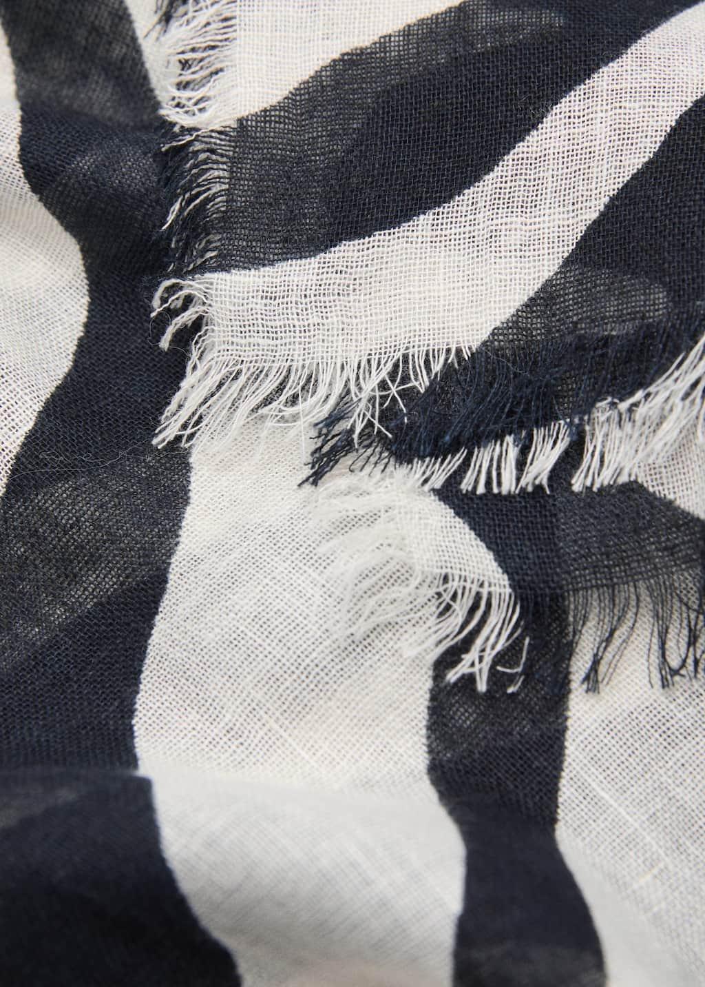 Black Zebra-Print Linen-Blend Scarf, Black, large image number 0