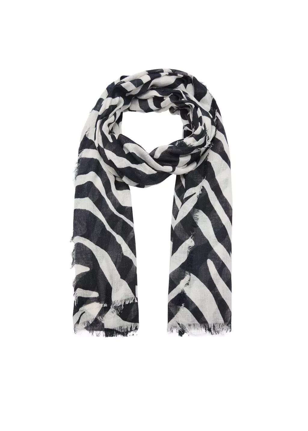 Black Zebra-Print Linen-Blend Scarf, Black, large image number 1