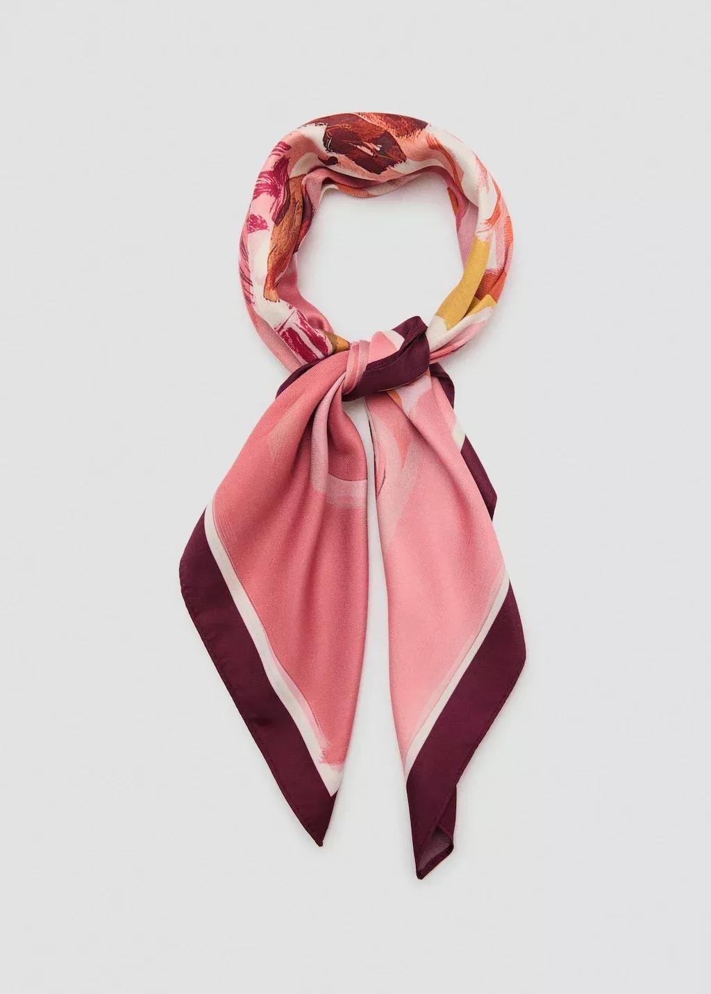 Floral Print Satin Scarf, 0201_85, large image number 1