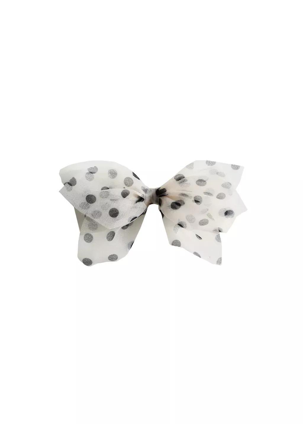 Beige Polka-Dot Bow Clip, Light Beige, large image number 1