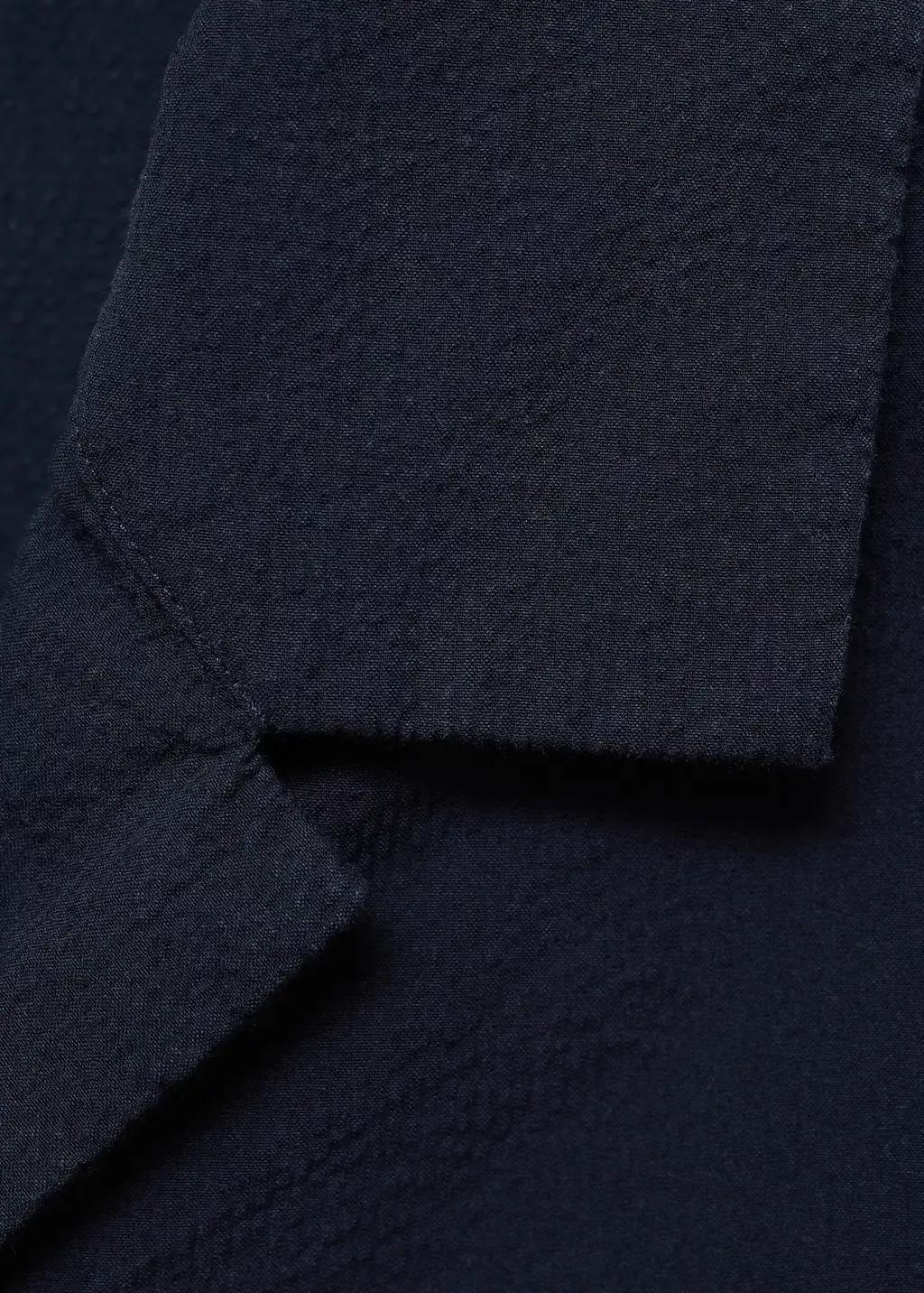 Navy Textured Shirt With Bowling Collar, , large image number 4