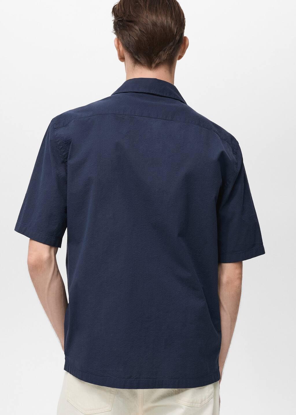 Navy Textured Shirt With Bowling Collar, , large image number 5