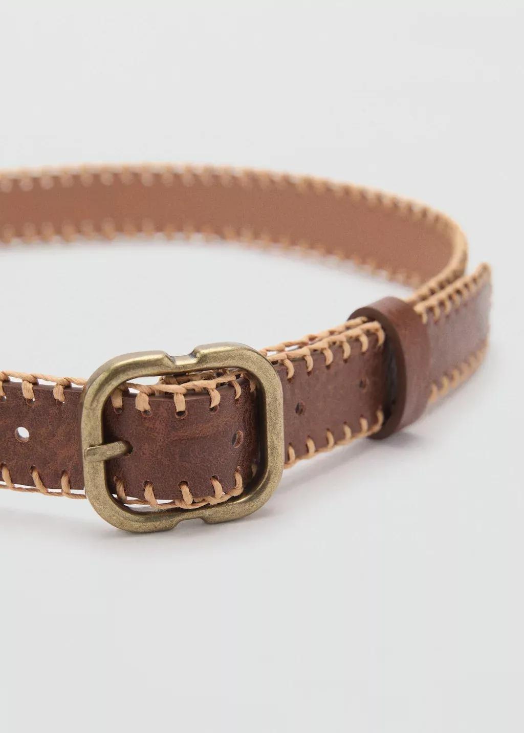 BROWN Belt with decorative stitching, , large image number 0