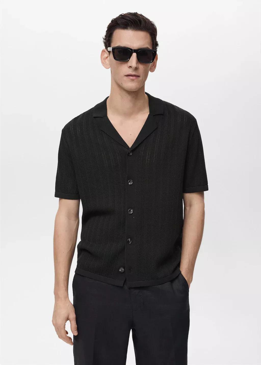 Black Textured Casual Shirt, , large image number 0