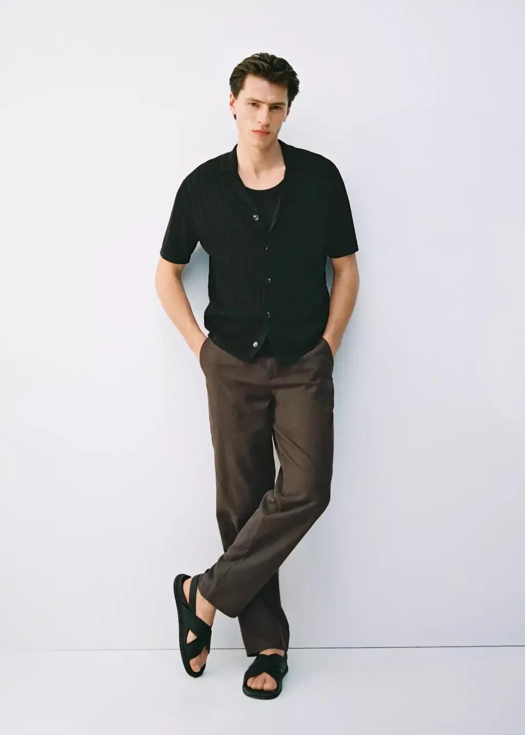 Black Textured Casual Shirt, , large image number 7