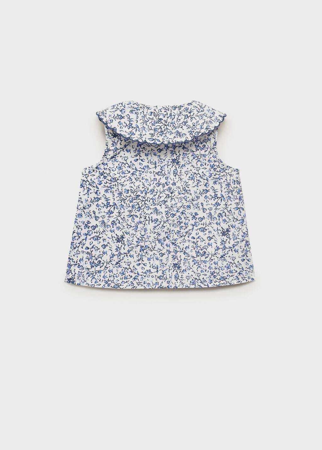 White Printed Blouse With Babydoll Collar, Baby Girl, , large image number 1