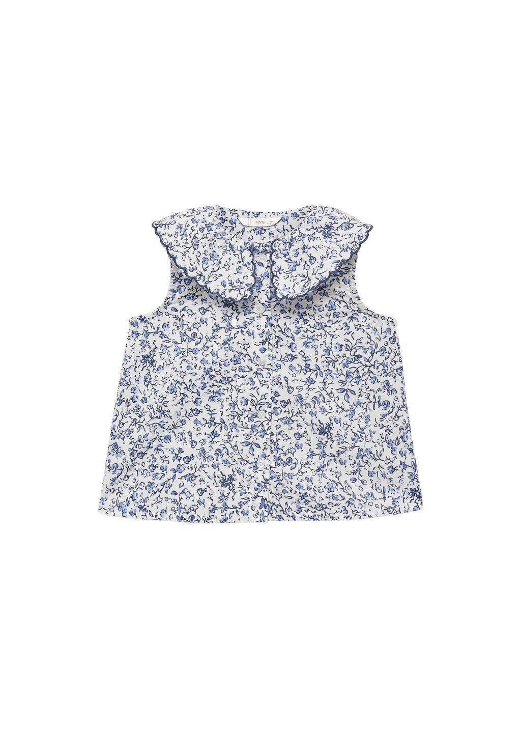 White Printed Blouse With Babydoll Collar, Baby Girl, , large image number 3
