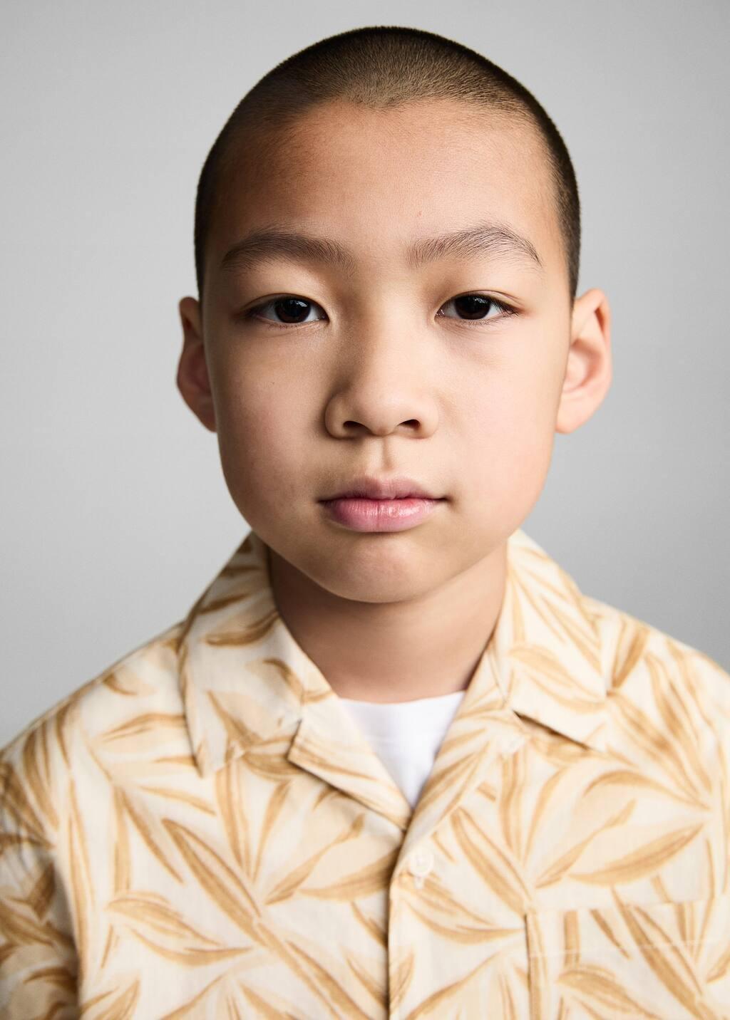 Yellow Short Sleeved Cotton Shirt, Kids Boy, Dark Yellow, large image number 3