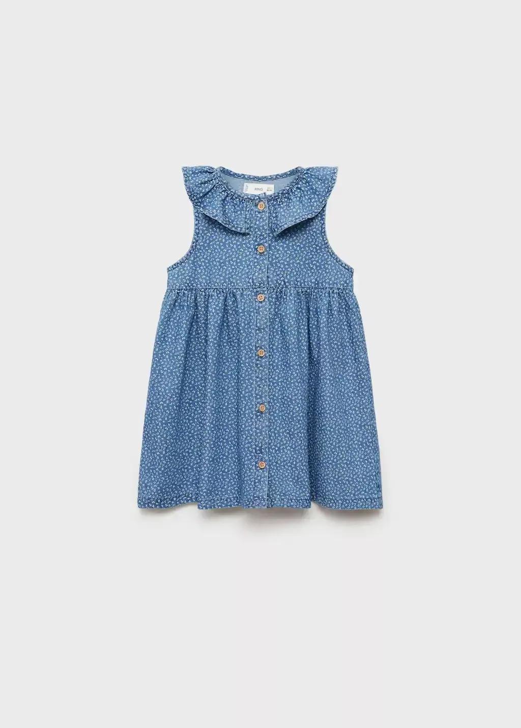 Blue Denim Dress Babydoll Neckline, Baby Girl, , large image number 0