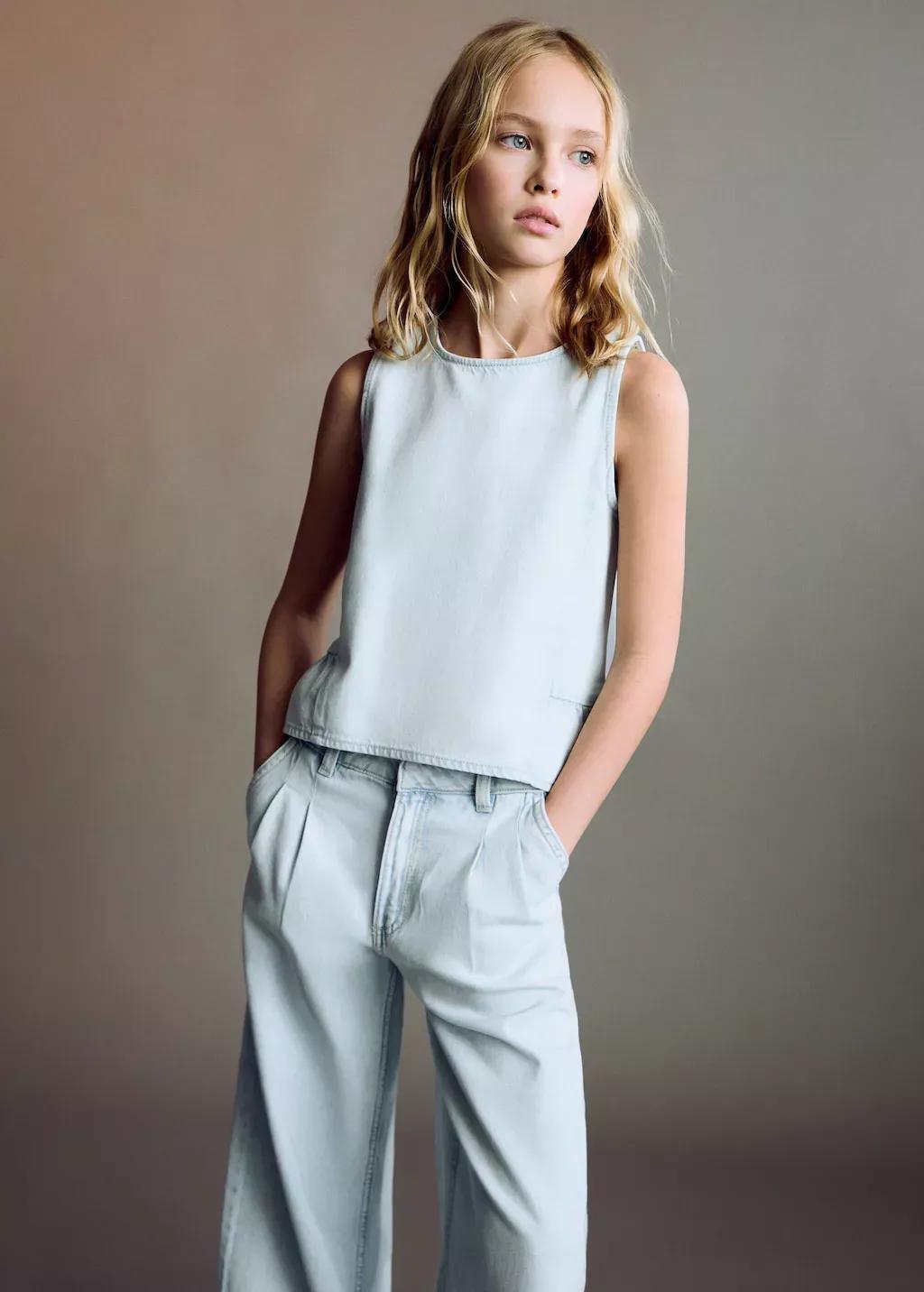 Blue Frilled Denim Shirt, Kids Girl, , large image number 0