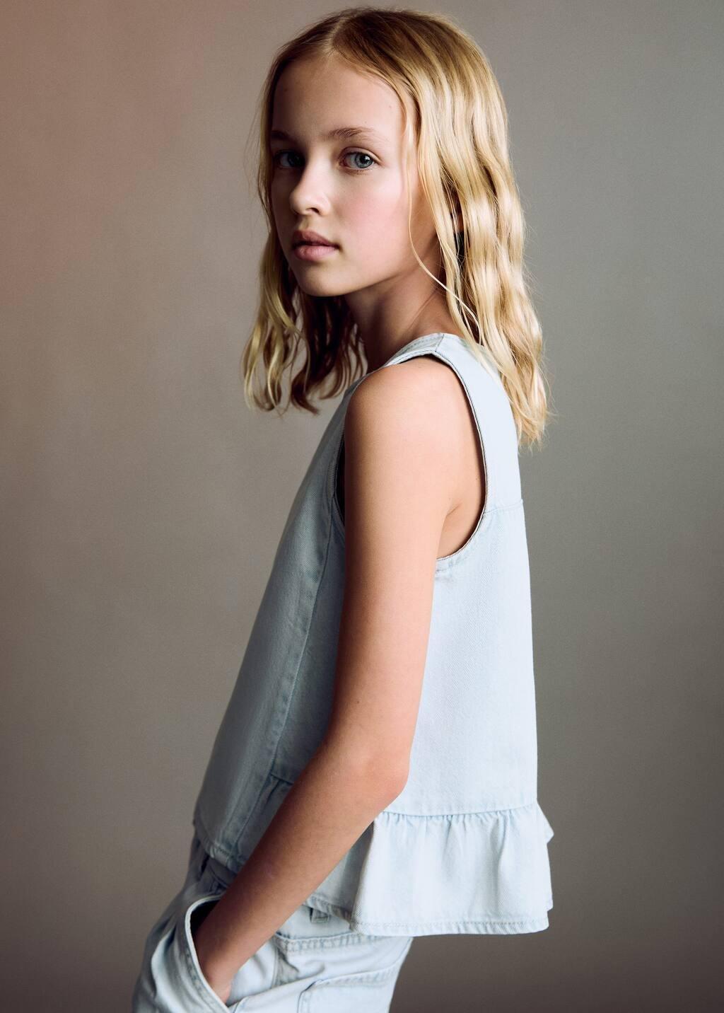 Blue Frilled Denim Shirt, Kids Girl, , large image number 1