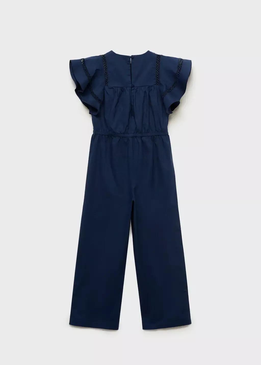 Navy Long Embroidered Jumpsuit, Kids Girl, , large image number 1