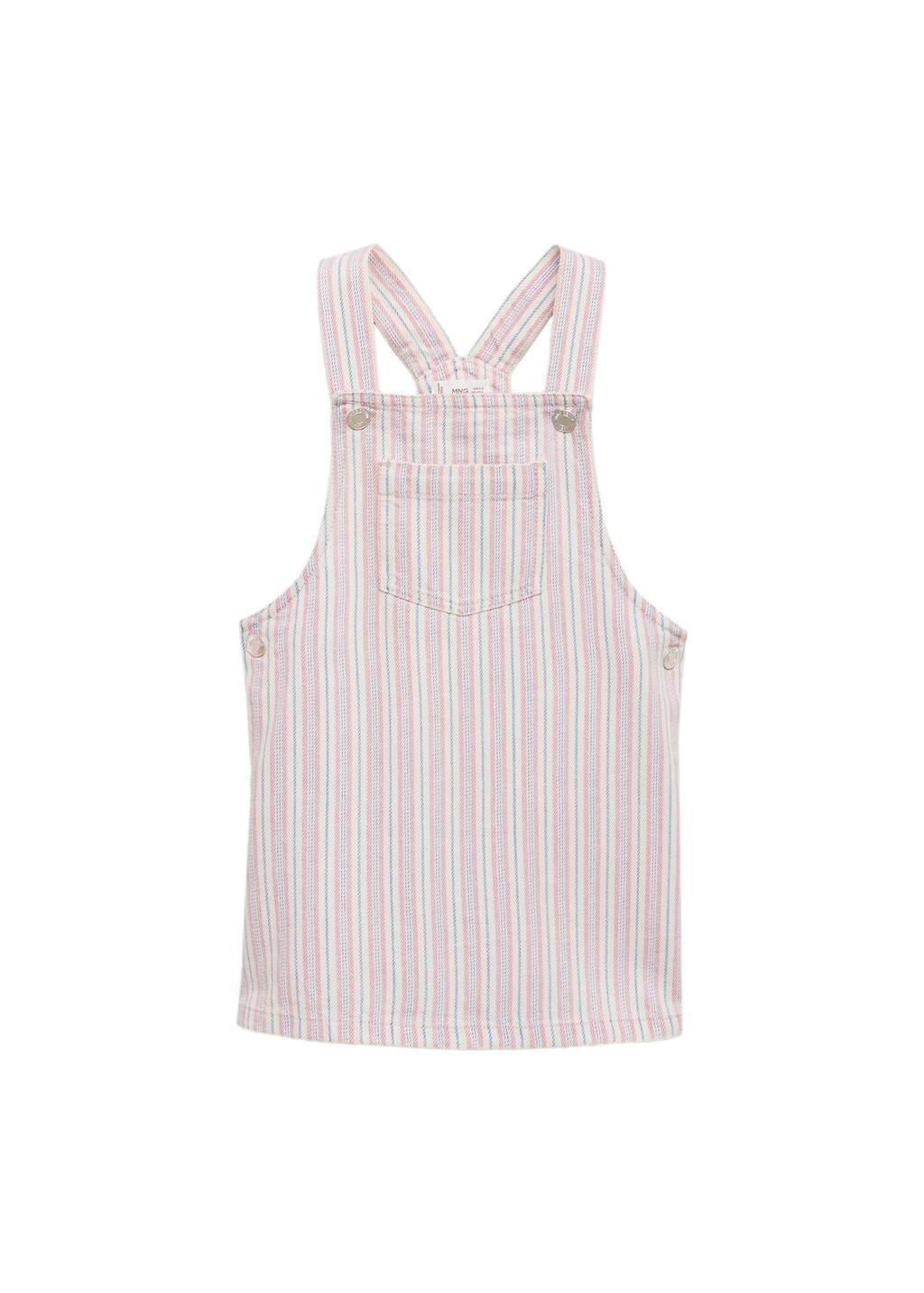 Beige Striped Denim Pinafore, Baby Girl, , medium