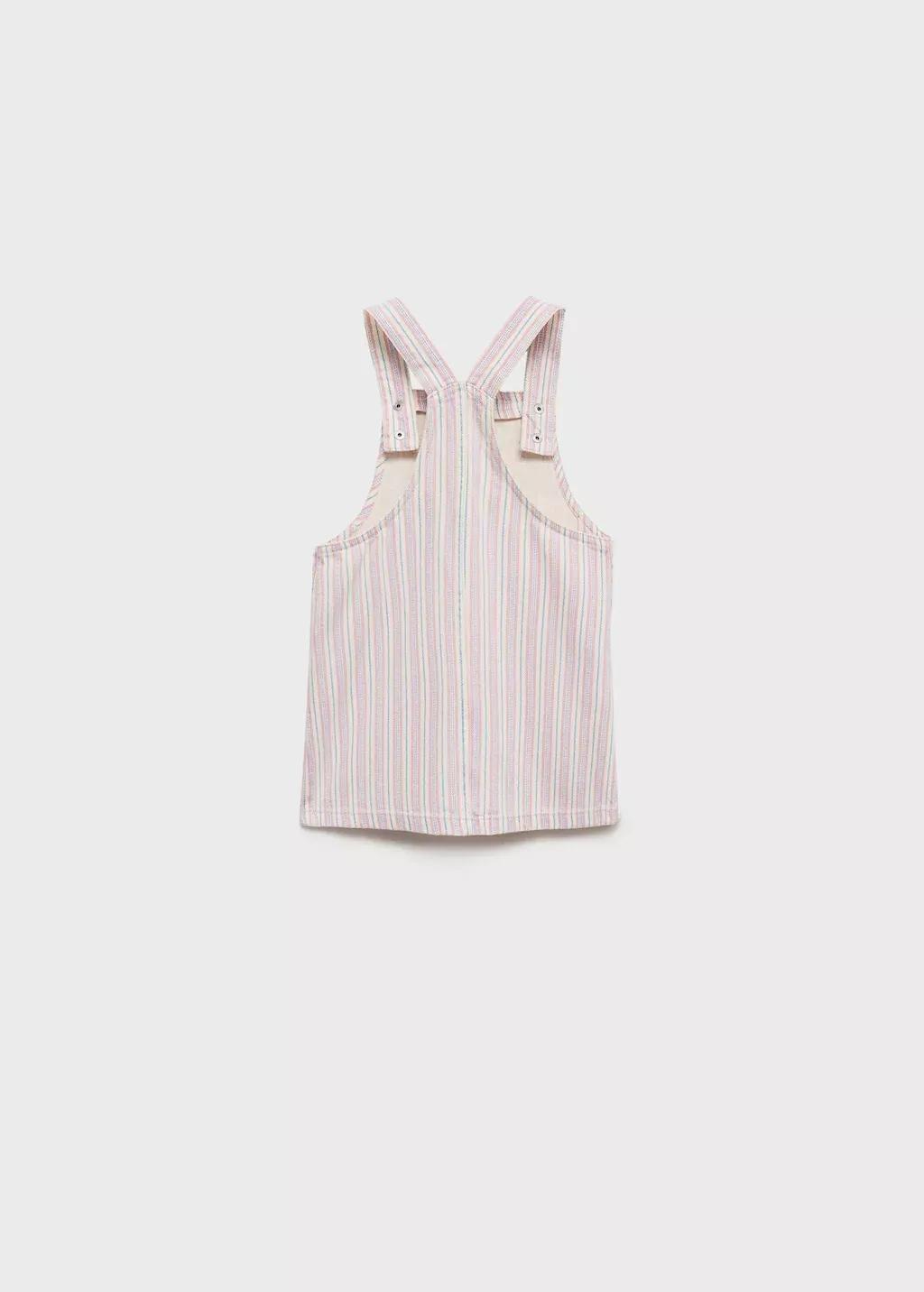 Beige Striped Denim Pinafore, Baby Girl, , large image number 1