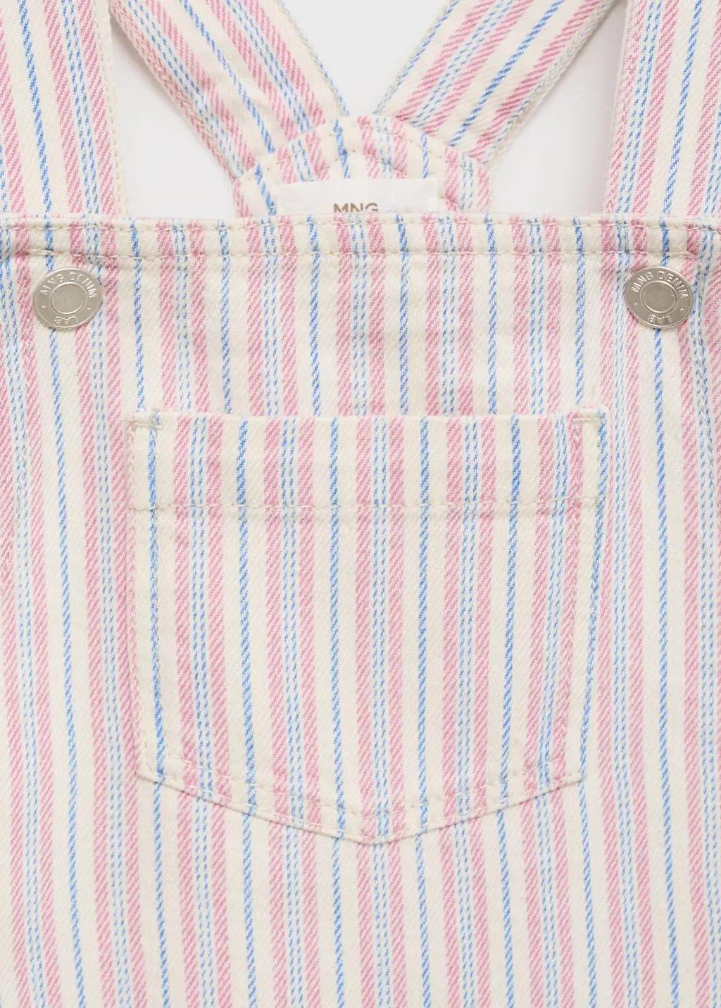 Beige Striped Denim Pinafore, Baby Girl, , large image number 2