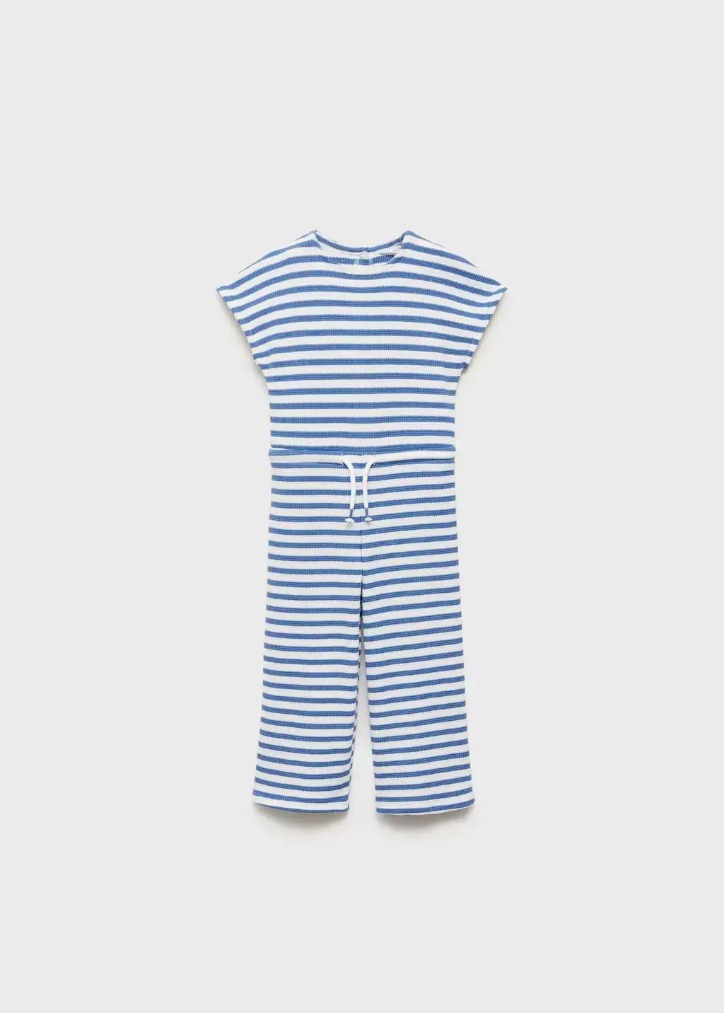 Navy Striped Long Jumpsuit, Baby Girl, , large image number 0