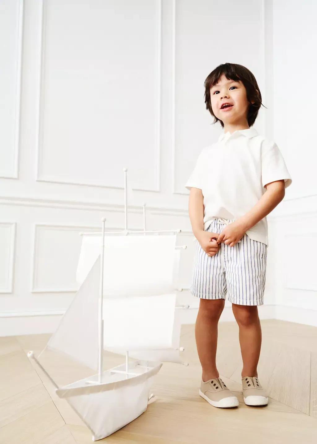 White Ribbed Knit Polo Shirt, Baby Boy, , large image number 4