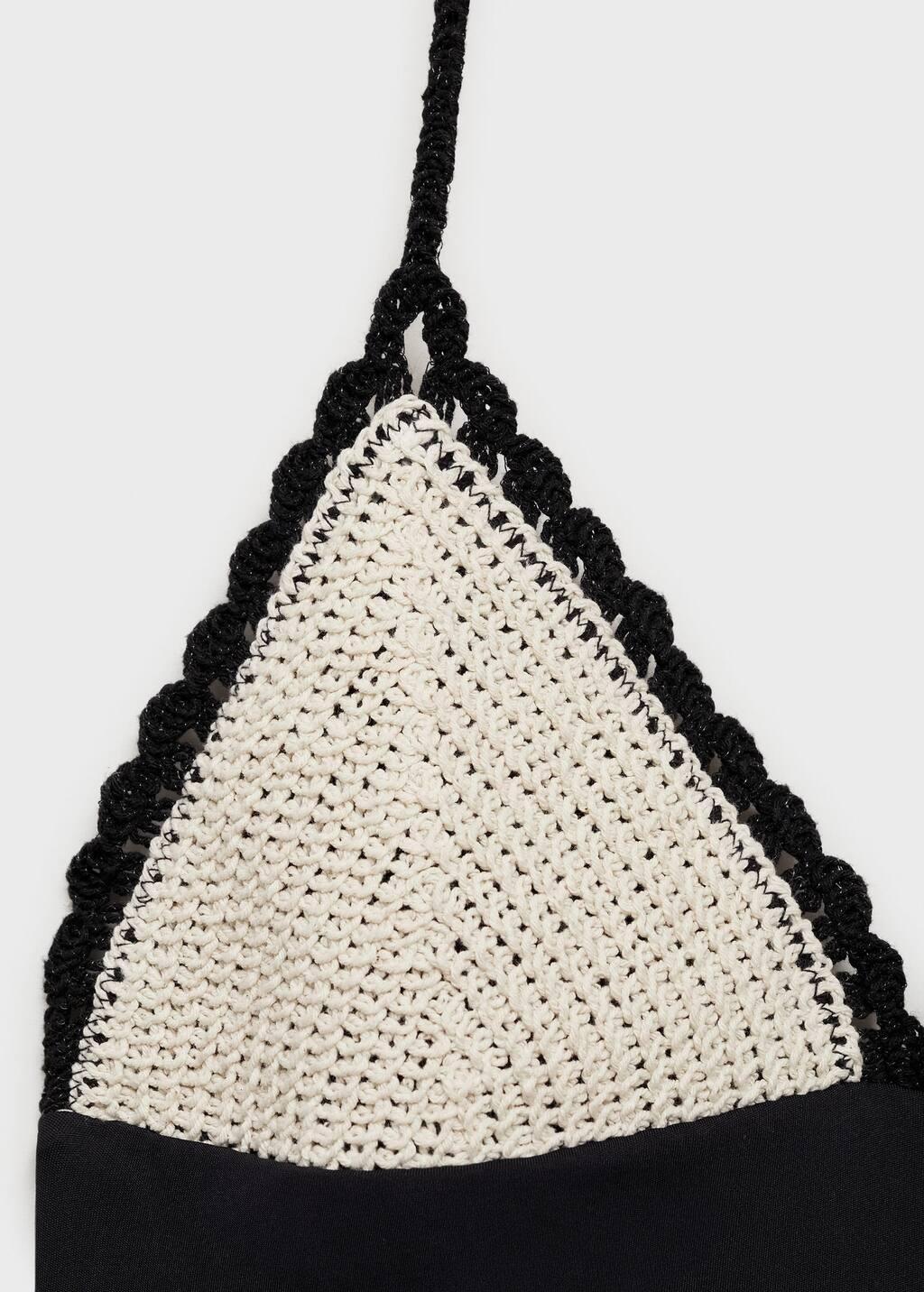 Black Combined Knitted Swimsuit With Crochet Appliquã©, , large image number 2