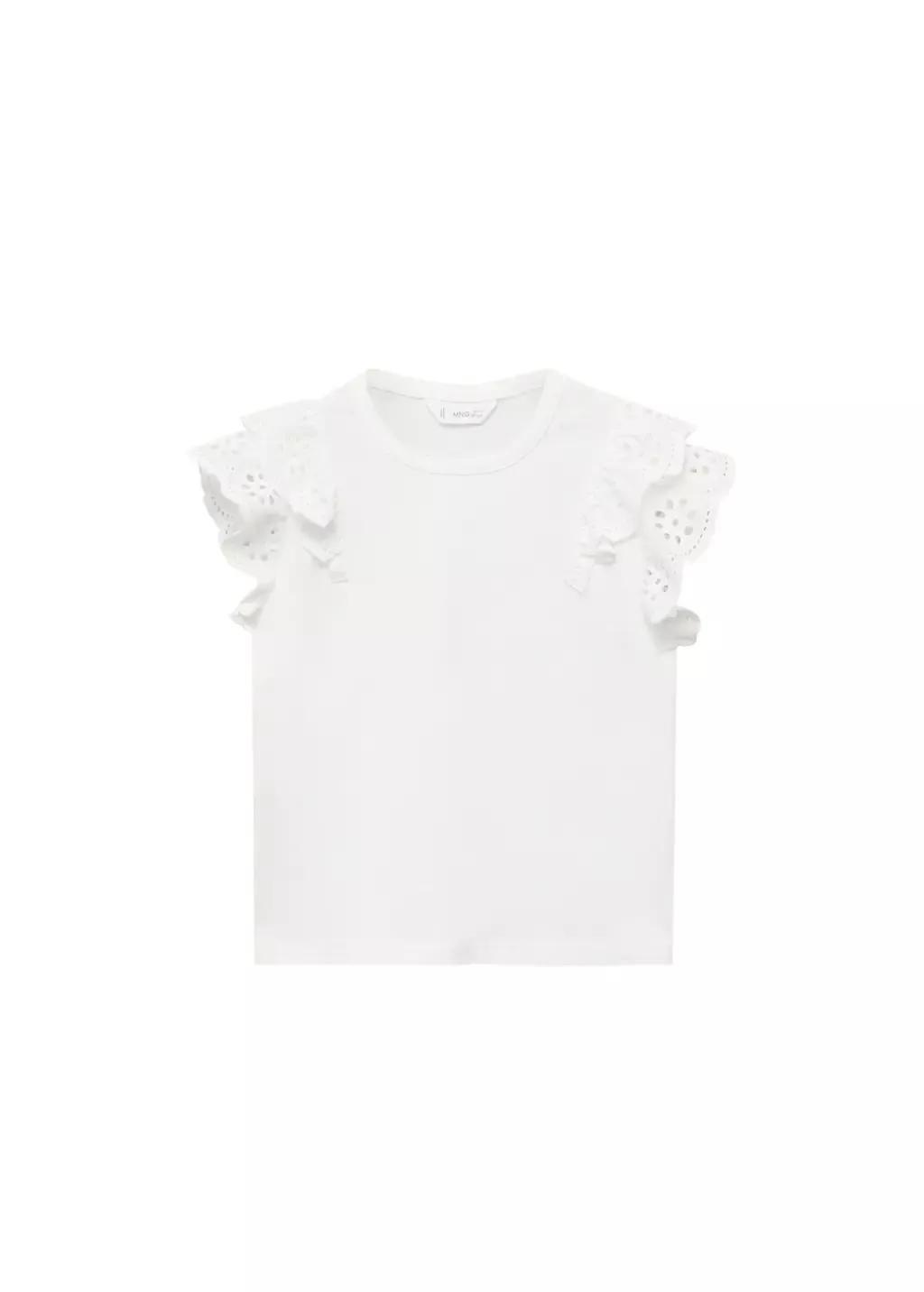 White Frills Cotton T-Shirt, Baby Girl, , large image number 0