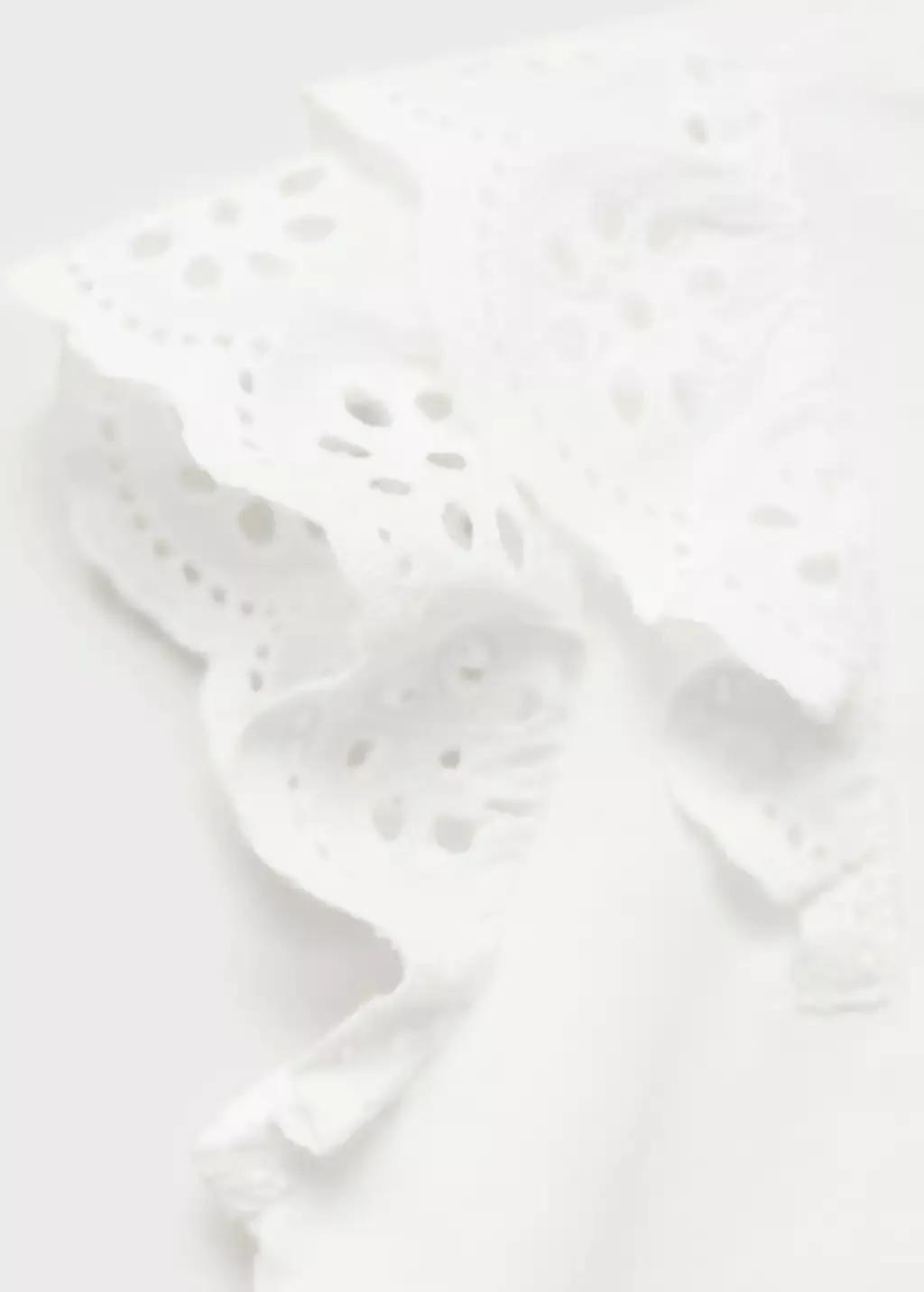 White Frills Cotton T-Shirt, Baby Girl, , large image number 2