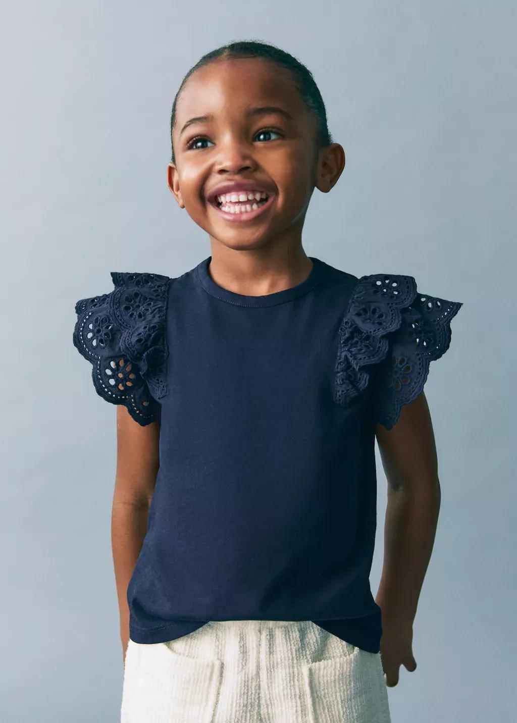 Navy Frills T-Shirt Ruffle, Kids Girls, , large image number 1