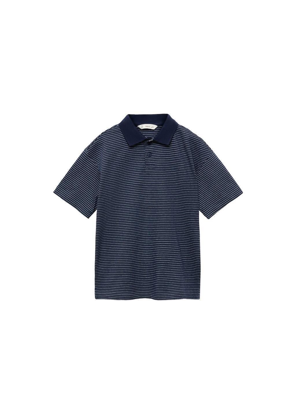 Navy Striped Cotton Polo Shirt, Kids Boy, , large image number 0