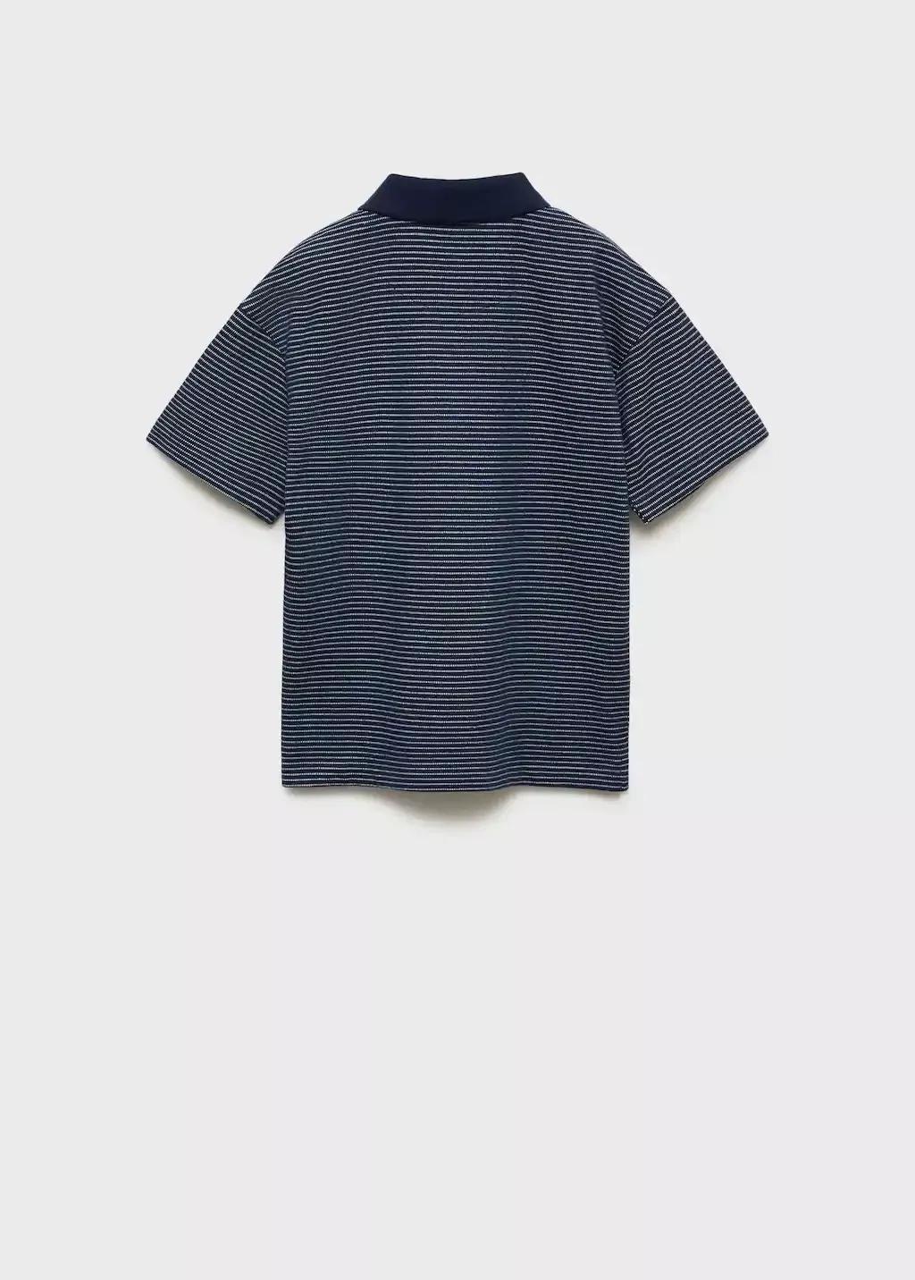 Navy Striped Cotton Polo Shirt, Kids Boy, , large image number 2