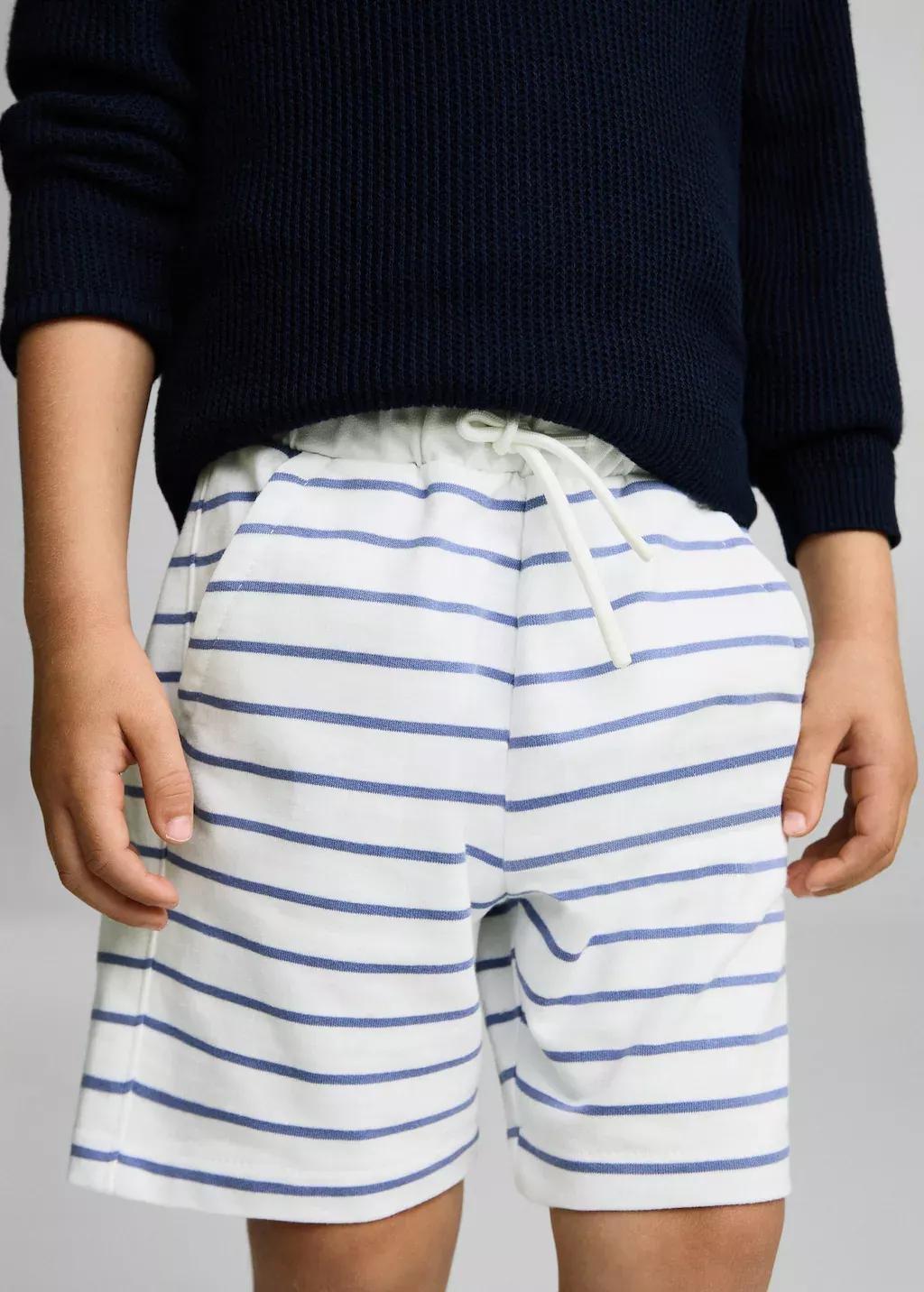 Blue Striped Cotton Bermuda Shorts, Baby Boy, , large image number 1