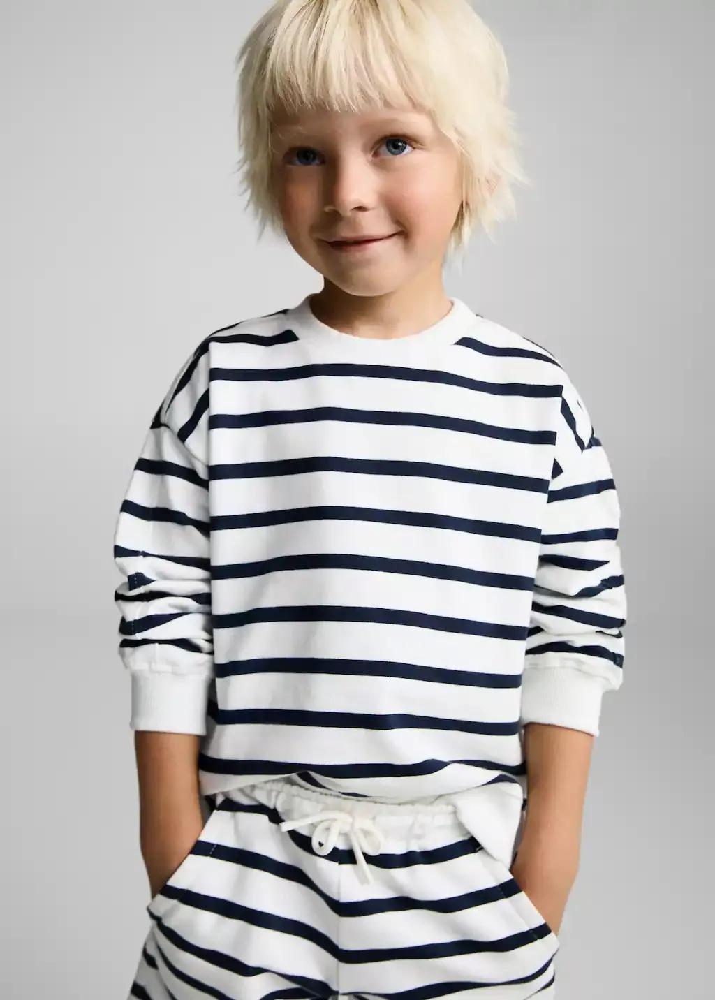 Navy Striped Cotton-Blend Sweatshirt, Baby Boy, , large image number 1