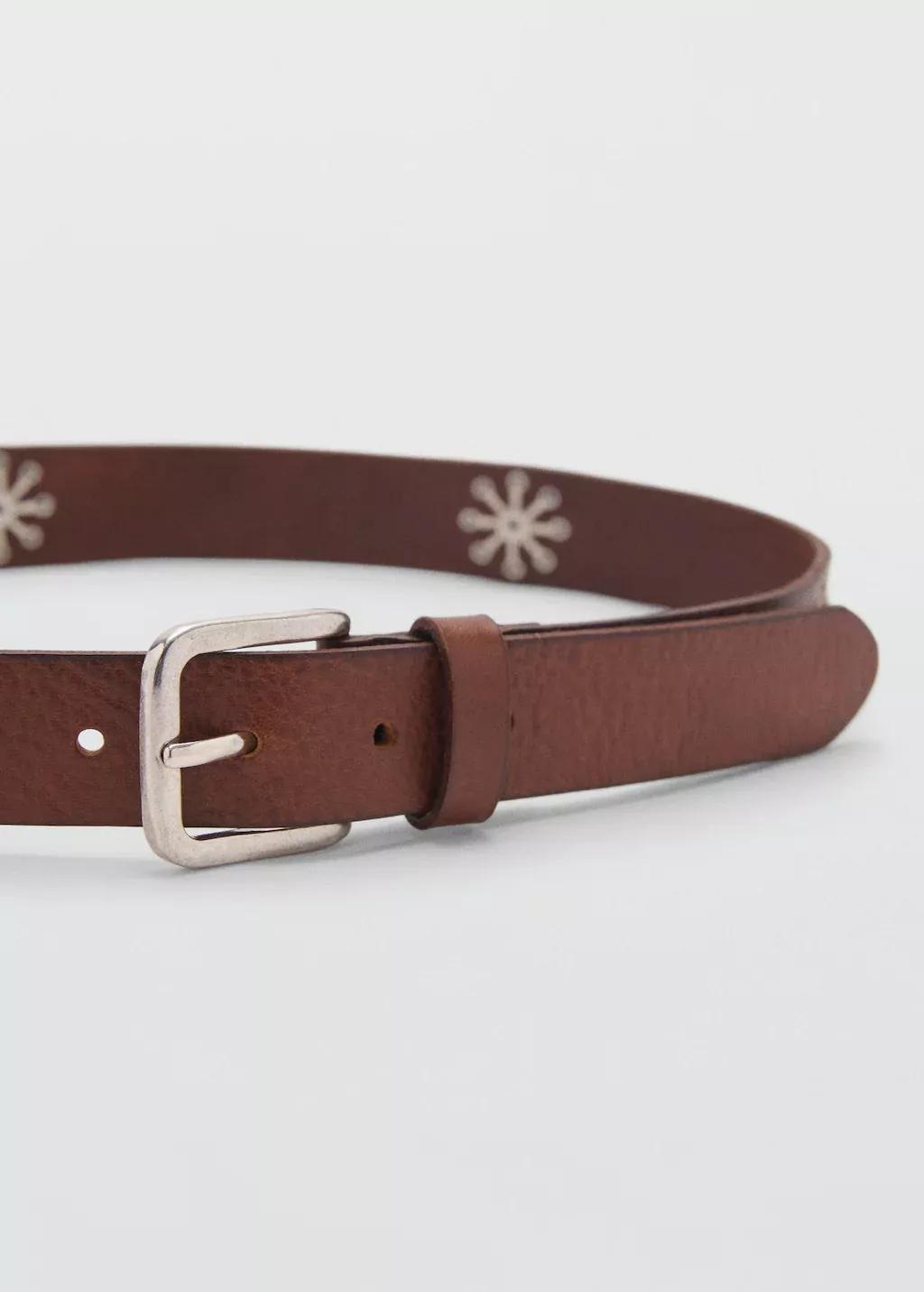 Brown Leather Belt With Embroidered Details, , large image number 0