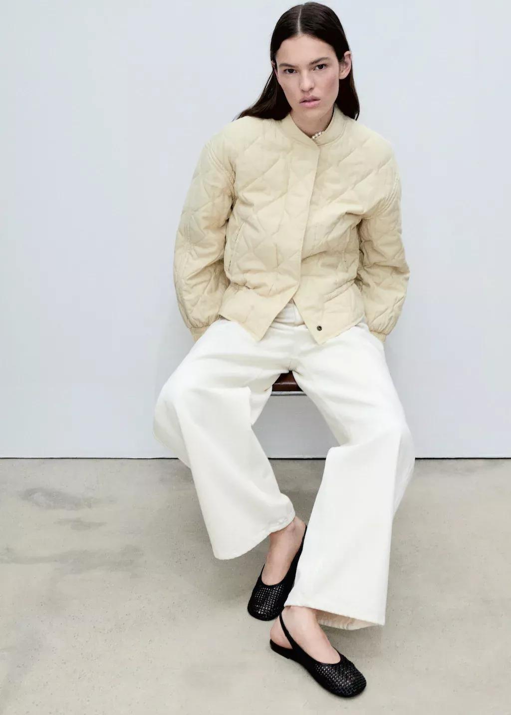 Yellow Quilted Bomber Jacket, Yellow, large image number 0