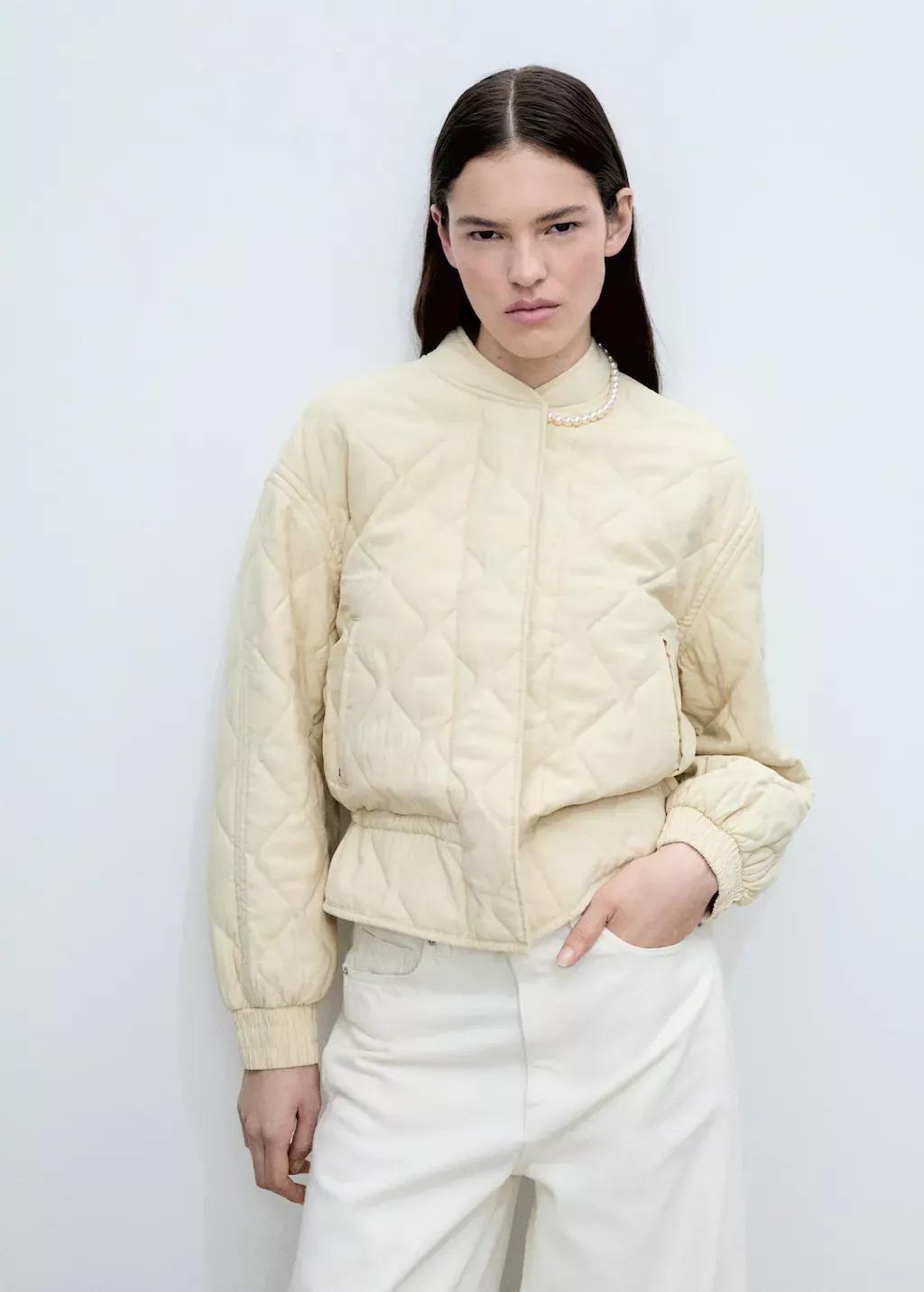 Yellow Quilted Bomber Jacket, Yellow, large image number 1