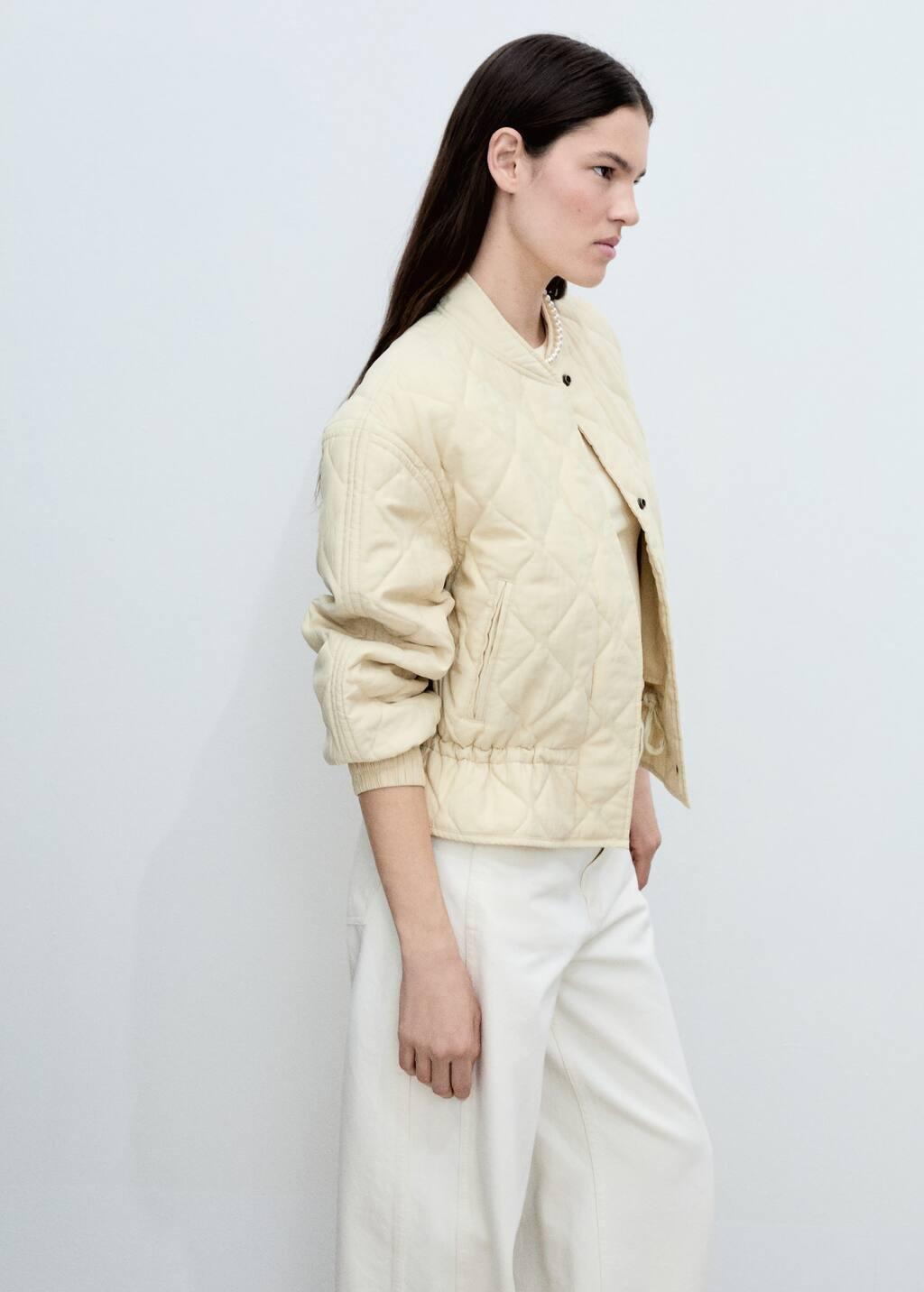 Yellow Quilted Bomber Jacket, Yellow, large image number 2