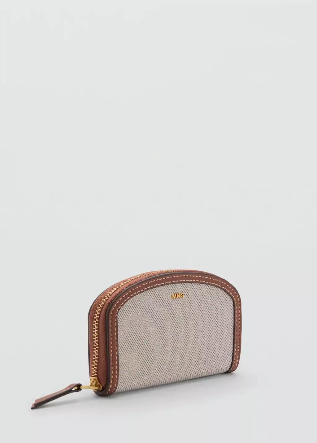 Brown Contrast Canvas Oval Wallet, , medium