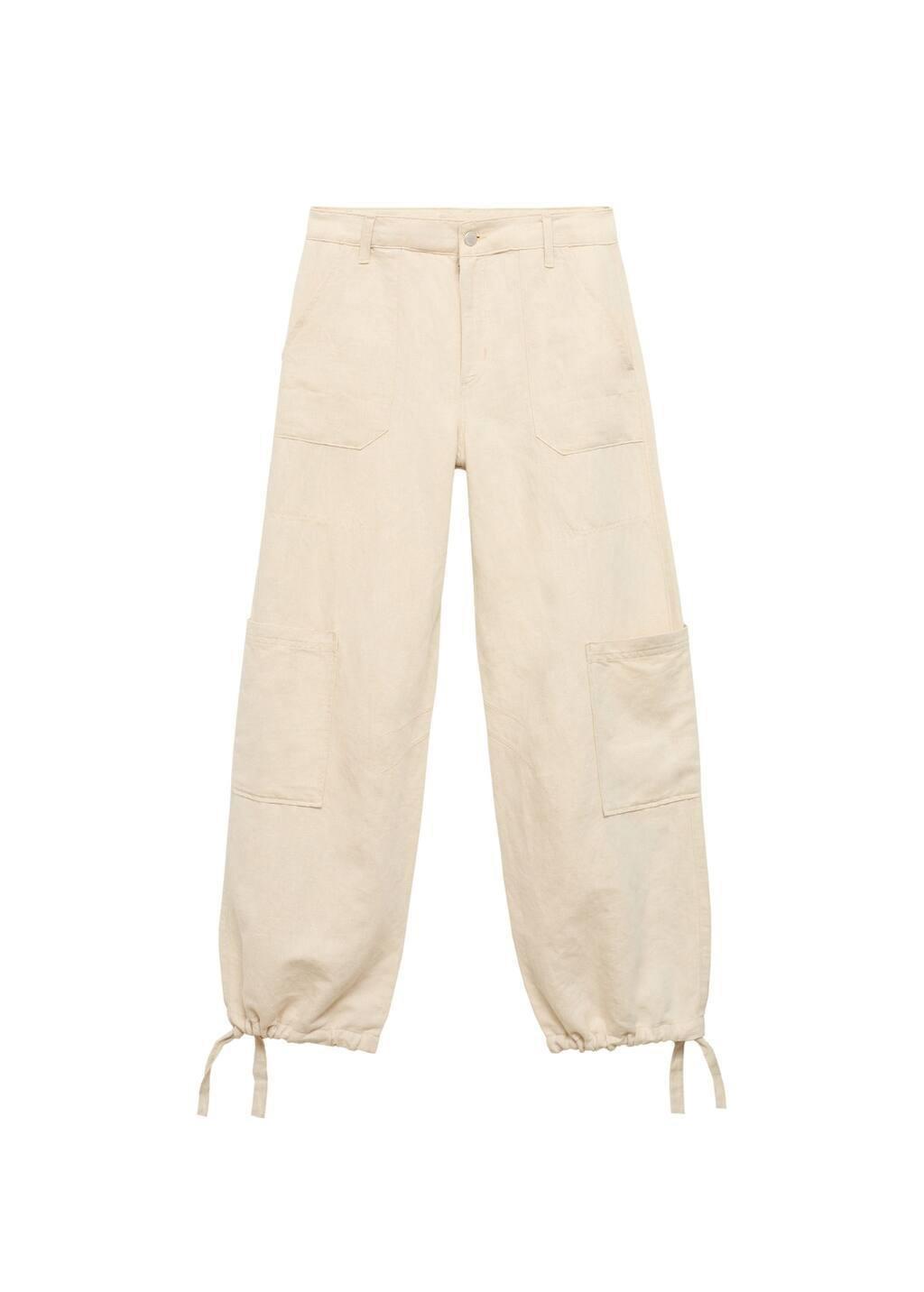 LT PASTEL GREY Linen cargo trousers with puffed hem, , large image number 2