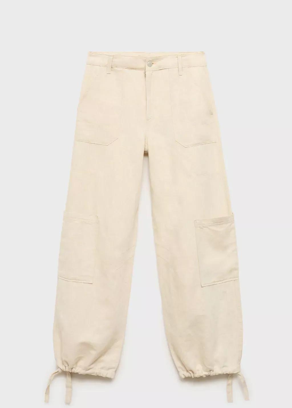 LT PASTEL GREY Linen cargo trousers with puffed hem, , large image number 4