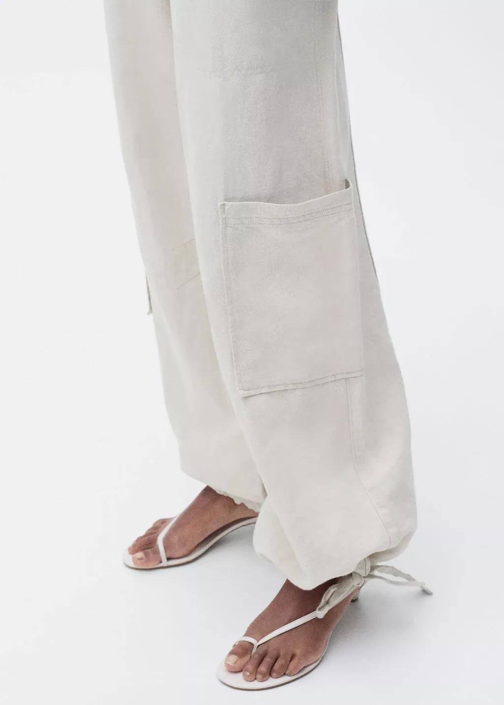 LT PASTEL GREY Linen cargo trousers with puffed hem, , large image number 5