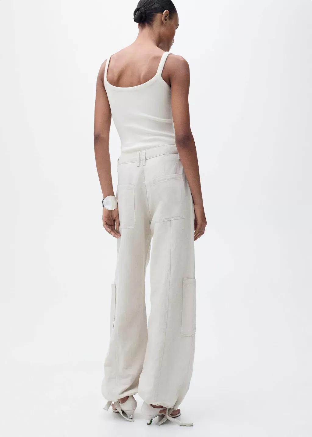 LT PASTEL GREY Linen cargo trousers with puffed hem, , large image number 7