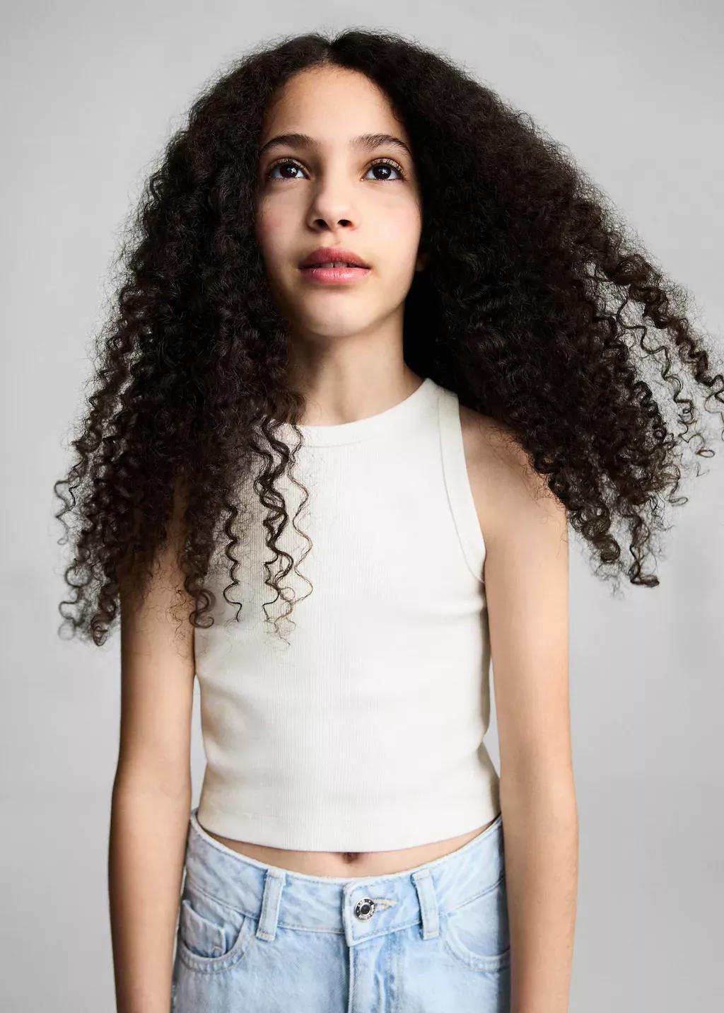 White Knitted Cropped Top, Kids Girl, , large image number 0