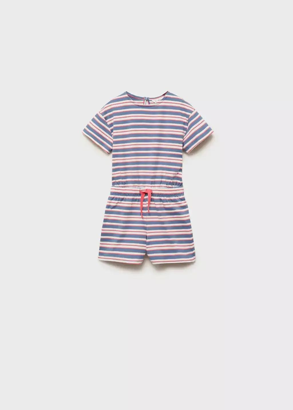 Navy Short Striped Jumpsuit Drawstring, Baby Girl, , medium