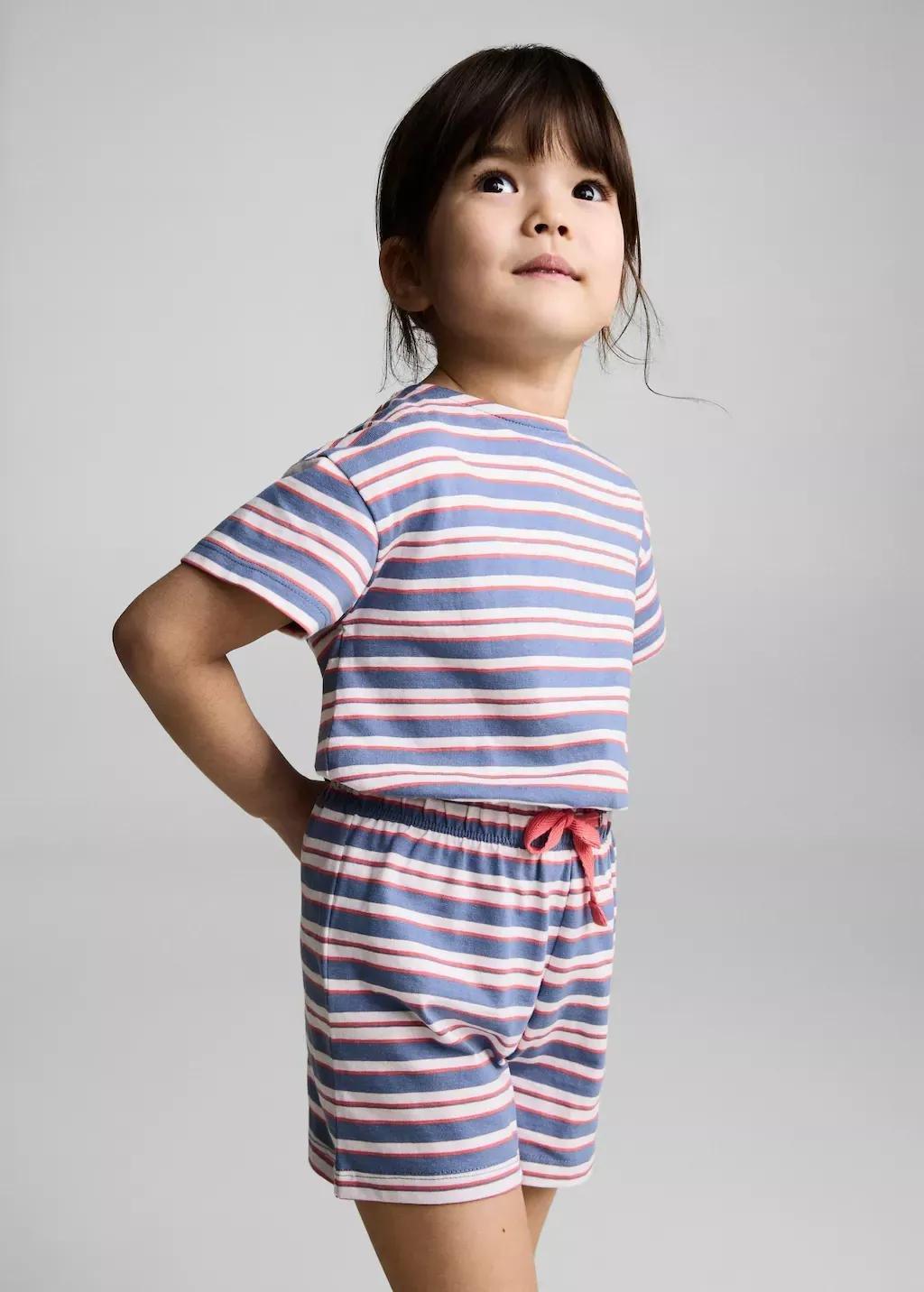 Navy Short Striped Jumpsuit Drawstring, Baby Girl, , large image number 1