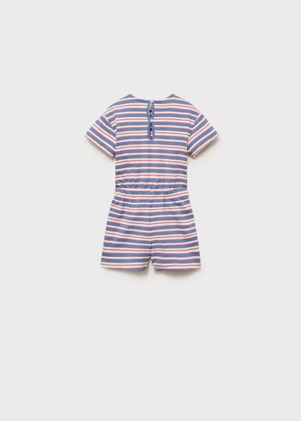 Navy Short Striped Jumpsuit Drawstring, Baby Girl, , large image number 2