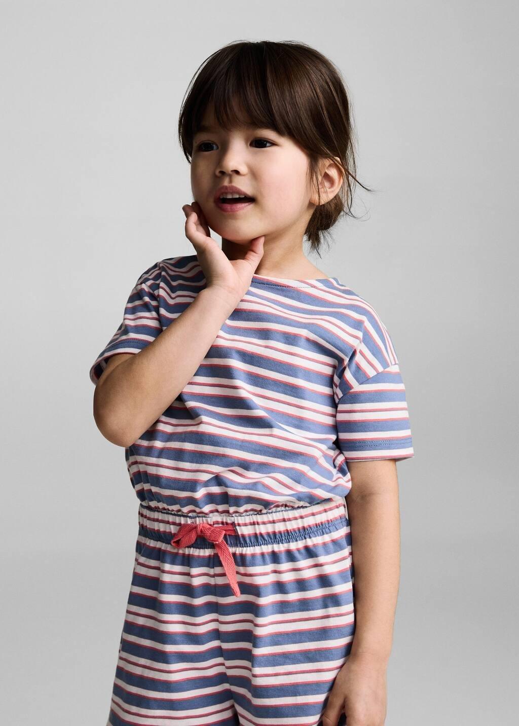 Navy Short Striped Jumpsuit Drawstring, Baby Girl, , large image number 3