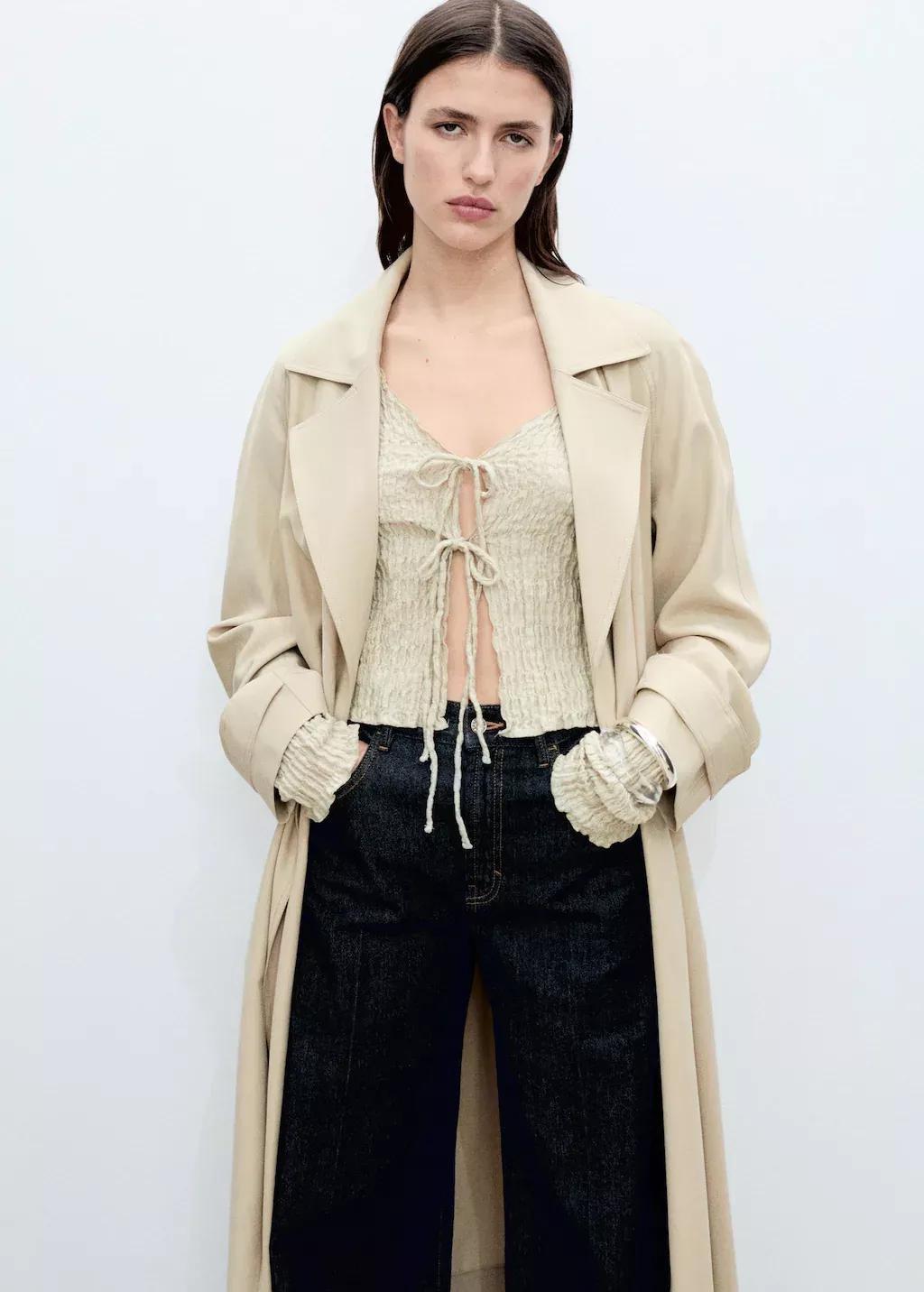 Grey Lt Pastel Soft Trench Coat With Belt, , large image number 0