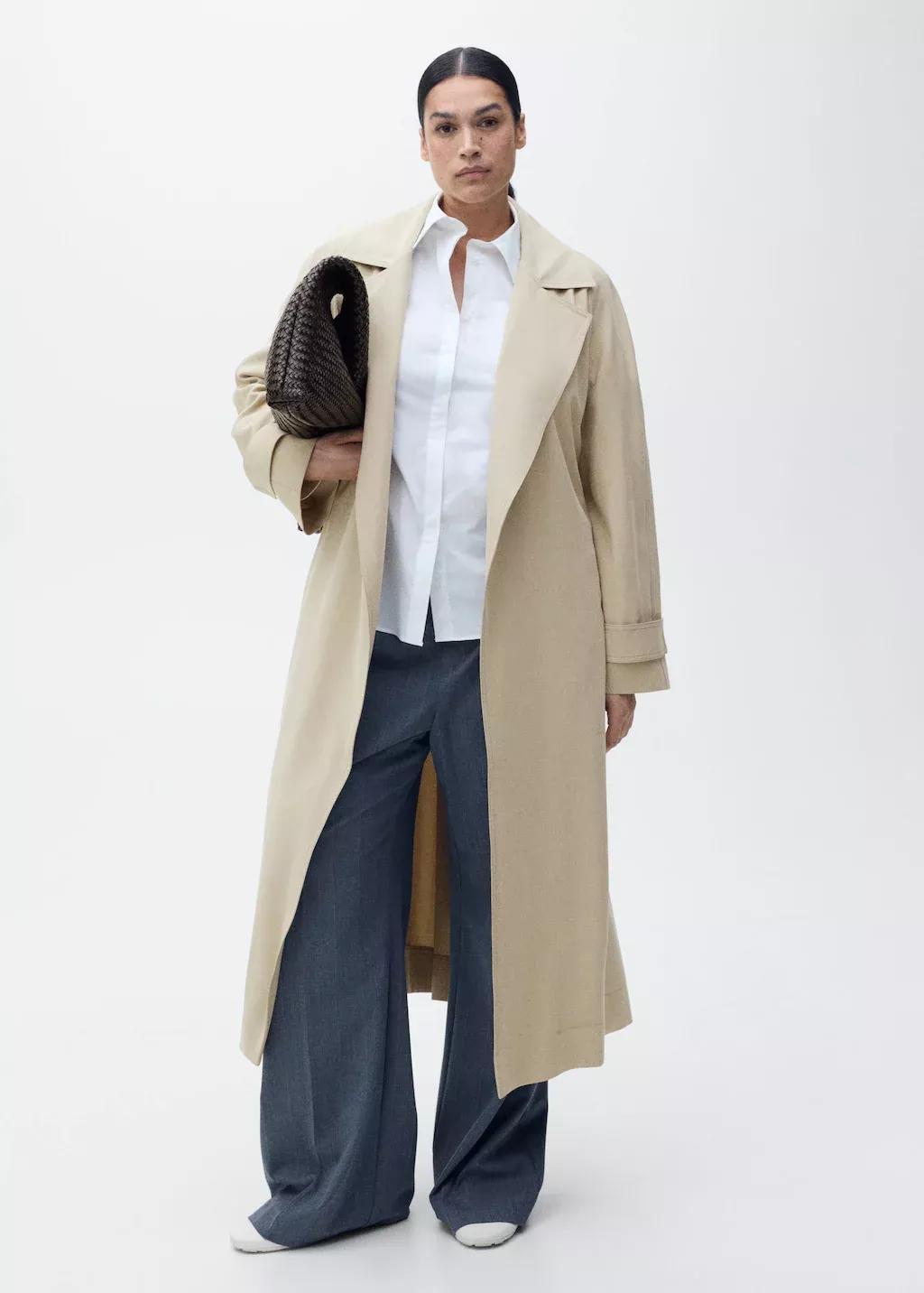 Grey Lt Pastel Soft Trench Coat With Belt, , large image number 4